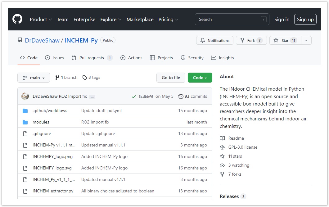 Screenshot from the GitHub repository for INCHEM-Py